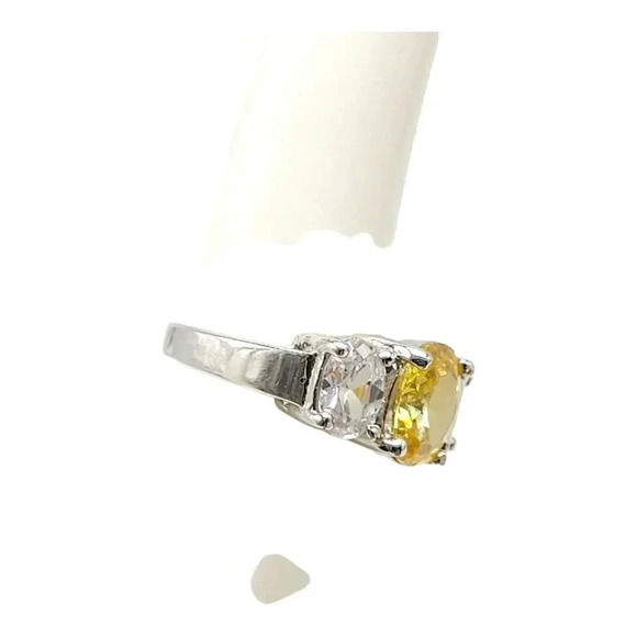 925 Sterling Silver Faceted Canary Yellow Cubic Zirconia Ring Vintage Size 5 - Picture 5 of 6